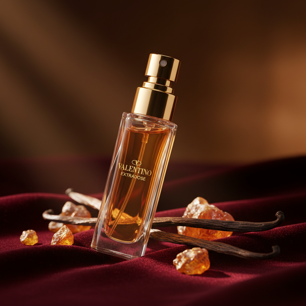 Valentino Extradose 8mL perfume decant on dark velvet surface